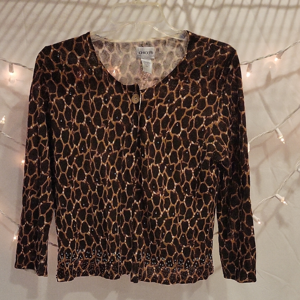 Chico's Brown and Black Animal Print Cardigan